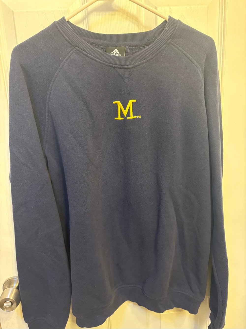 adidas Navy Crewneck Sweatshirt with Yellow 'M' Logo